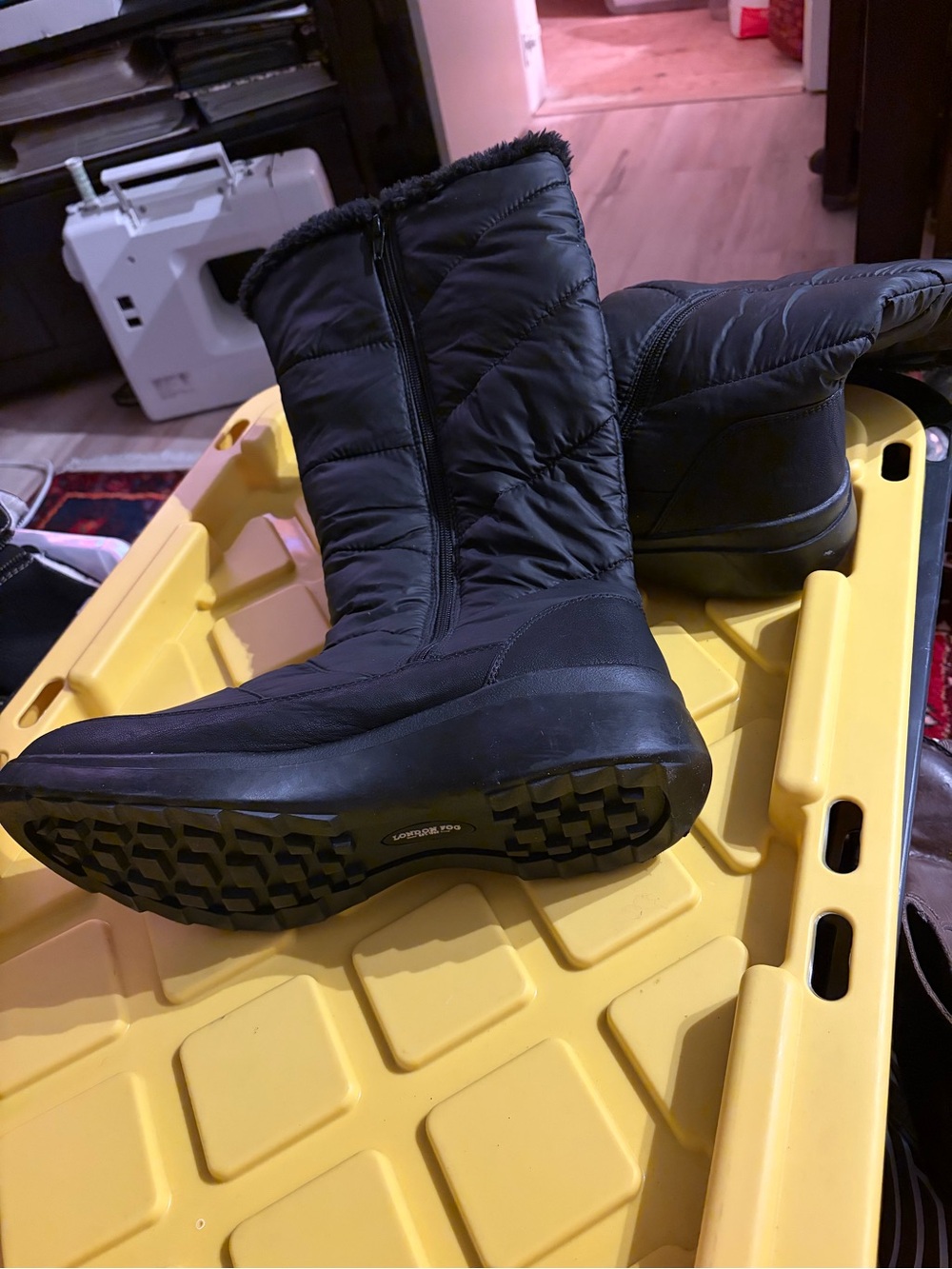 London Fog Black Quilted Winter Boots with Side Zip